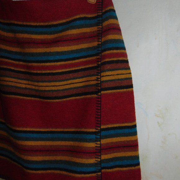 Vtg 90s Express Aztec Wool Striped Mini Skirt Wrap Around Red Blue M 26” Waist - Picture 5 of 8